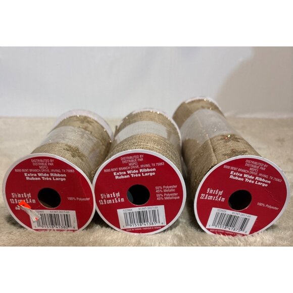 2 Gold Glitter Snowflake Extra Wide Ribbon 1 Roll Solid Tan Gold 6 Yards Each - Picture 2 of 7